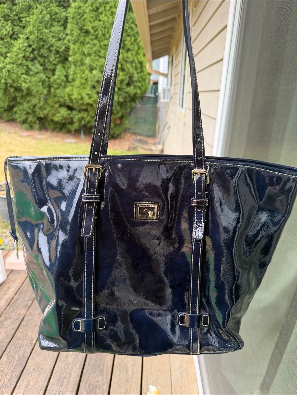 Dooney And Bourke Patent Leather Navy Blue Tote Bag